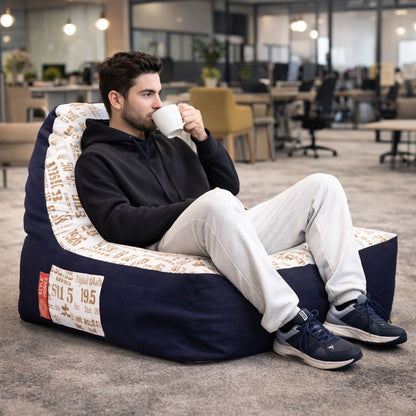 Style Homez Urban Design Denim Canvas Abstract Printed Chair Bean Bag XXL Size Filled with Beans Fillers