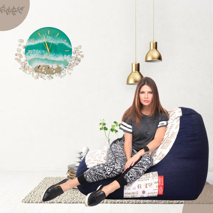 Style Homez Urban Design Denim Canvas Abstract Printed Chair Bean Bag XXL Size Filled with Beans Fillers
