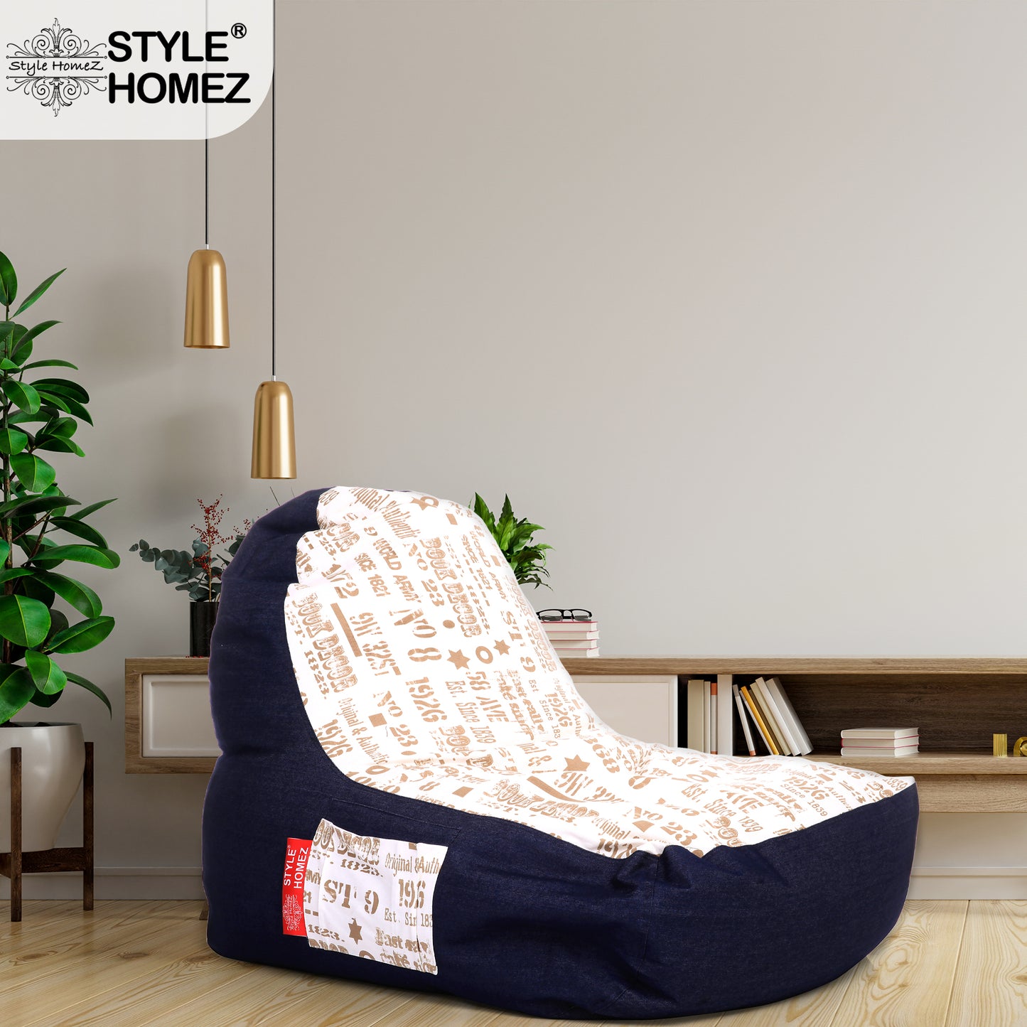 Style Homez Urban Design Denim Canvas Abstract Printed Chair Bean Bag XXL Size Filled with Beans Fillers