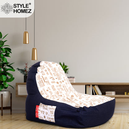 Style Homez Urban Design Denim Canvas Abstract Printed Chair Bean Bag XXL Size Filled with Beans Fillers
