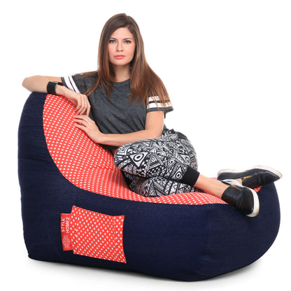 Style Homez Urban Design Denim Canvas Polka Dots Printed Chair Bean Bag XXL Size Cover Only