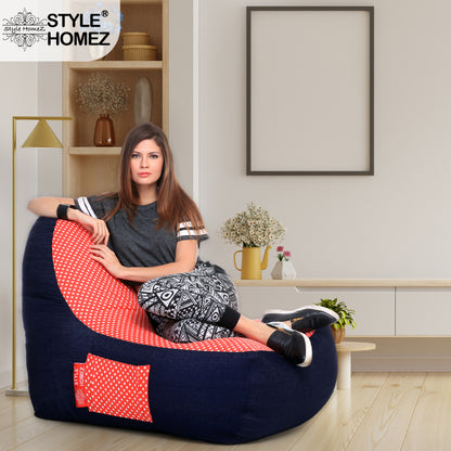 Style Homez Urban Design Denim Canvas Star Printed Chair Bean Bag XXL Size Filled with Beans Fillers