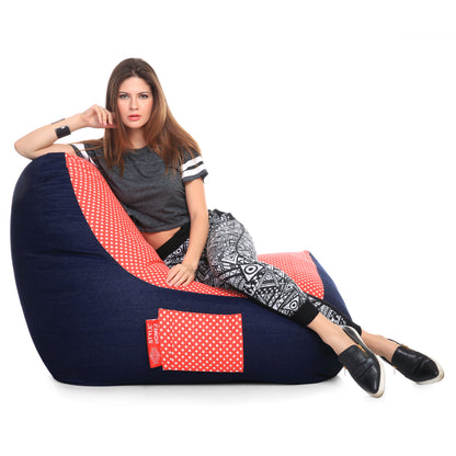 Style Homez Urban Design Denim Canvas Star Printed Chair Bean Bag XXL Size Filled with Beans Fillers
