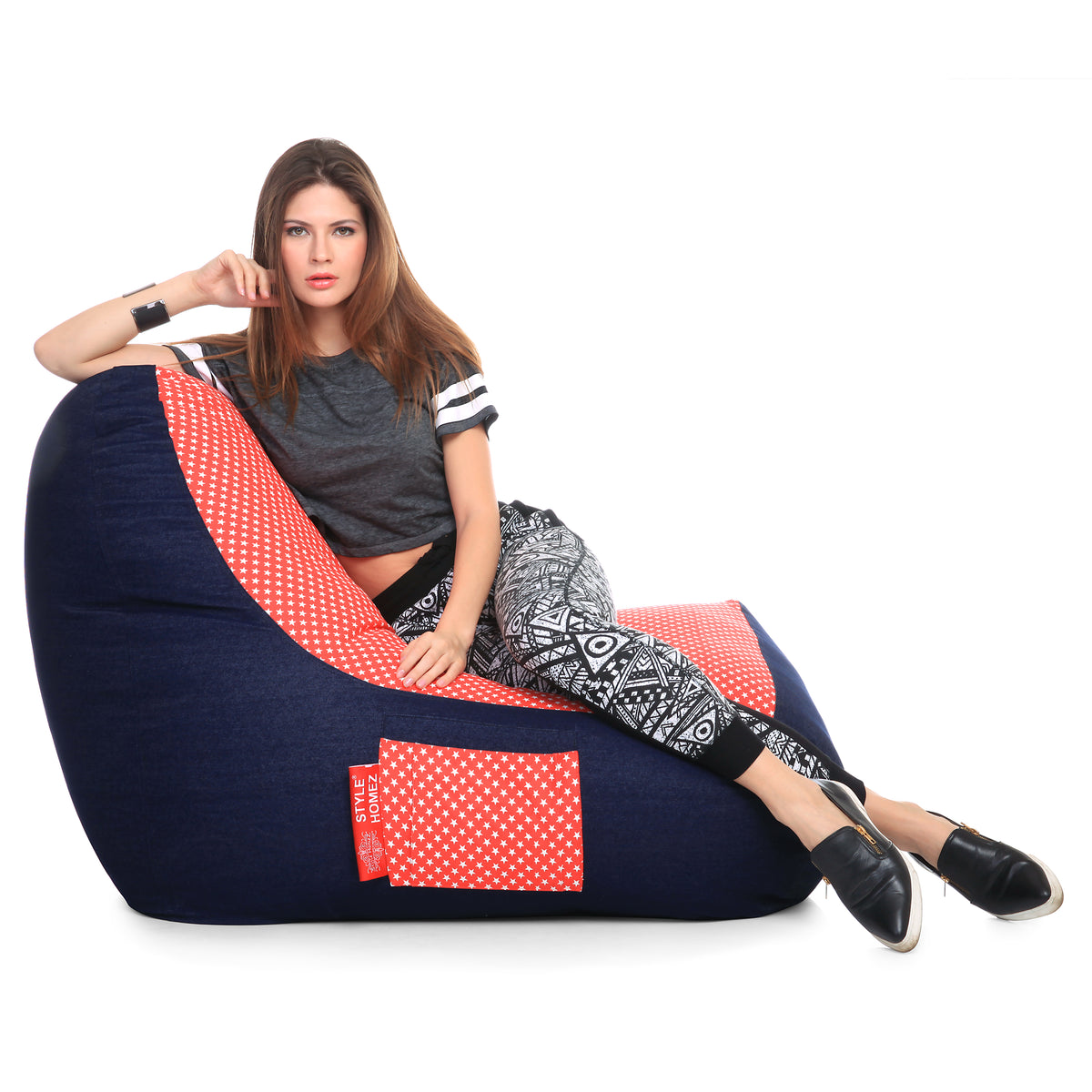 Style Homez Urban Design Denim Canvas Star Printed Chair Bean Bag XXL Size Cover Only