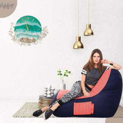 Style Homez Urban Design Denim Canvas Star Printed Chair Bean Bag XXL Size Filled with Beans Fillers