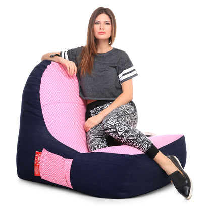 Style Homez Urban Design Denim Canvas Polka Dots Printed Chair Bean Bag XXL Size Filled with Beans Fillers