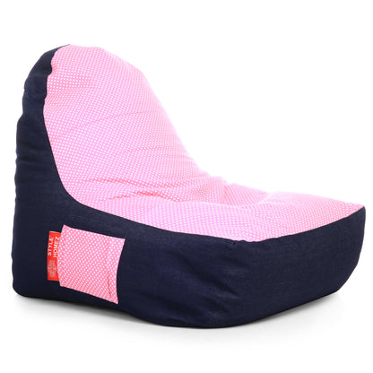 Style Homez Urban Design Denim Canvas Polka Dots Printed Chair Bean Bag XXL Size Filled with Beans Fillers