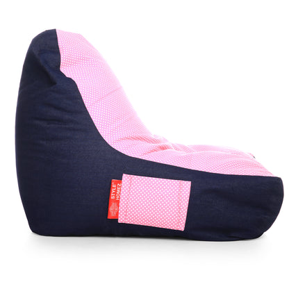 Style Homez Urban Design Denim Canvas Polka Dots Printed Chair Bean Bag XXL Size Filled with Beans Fillers