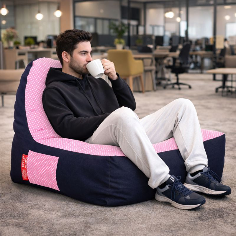 Style Homez Urban Design Denim Canvas Polka Dots Printed Chair Bean Bag XXL Size Filled with Beans Fillers