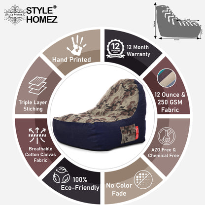 Style Homez Urban Design Denim Canvas Camouflage Printed Chair Bean Bag XXL Size Filled with Beans Fillers