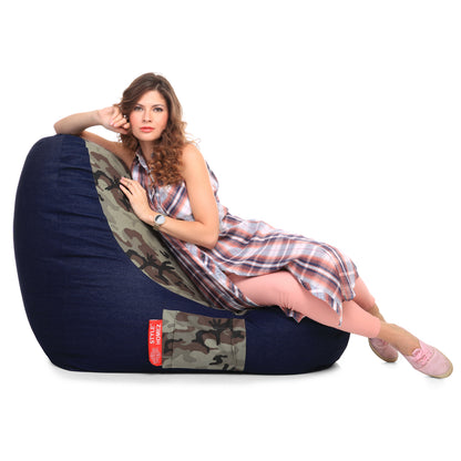 Style Homez Urban Design Denim Canvas Camouflage Printed Chair Bean Bag XXL Size Filled with Beans Fillers