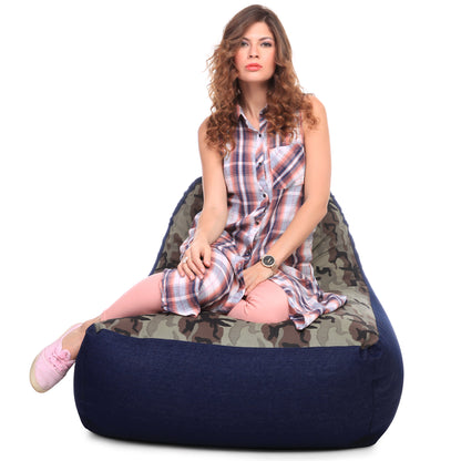 Style Homez Urban Design Denim Canvas Camouflage Printed Chair Bean Bag XXL Size Filled with Beans Fillers