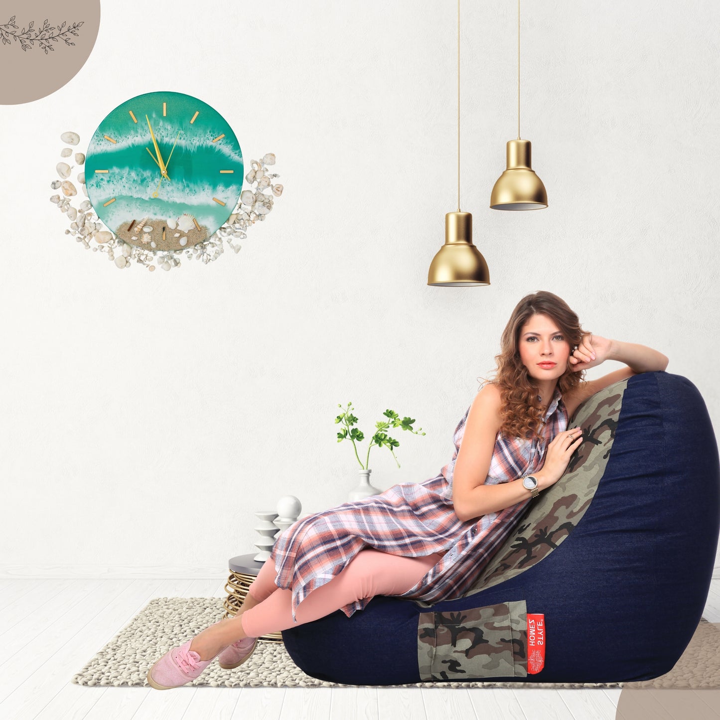 Style Homez Urban Design Denim Canvas Camouflage Printed Chair Bean Bag XXL Size Filled with Beans Fillers