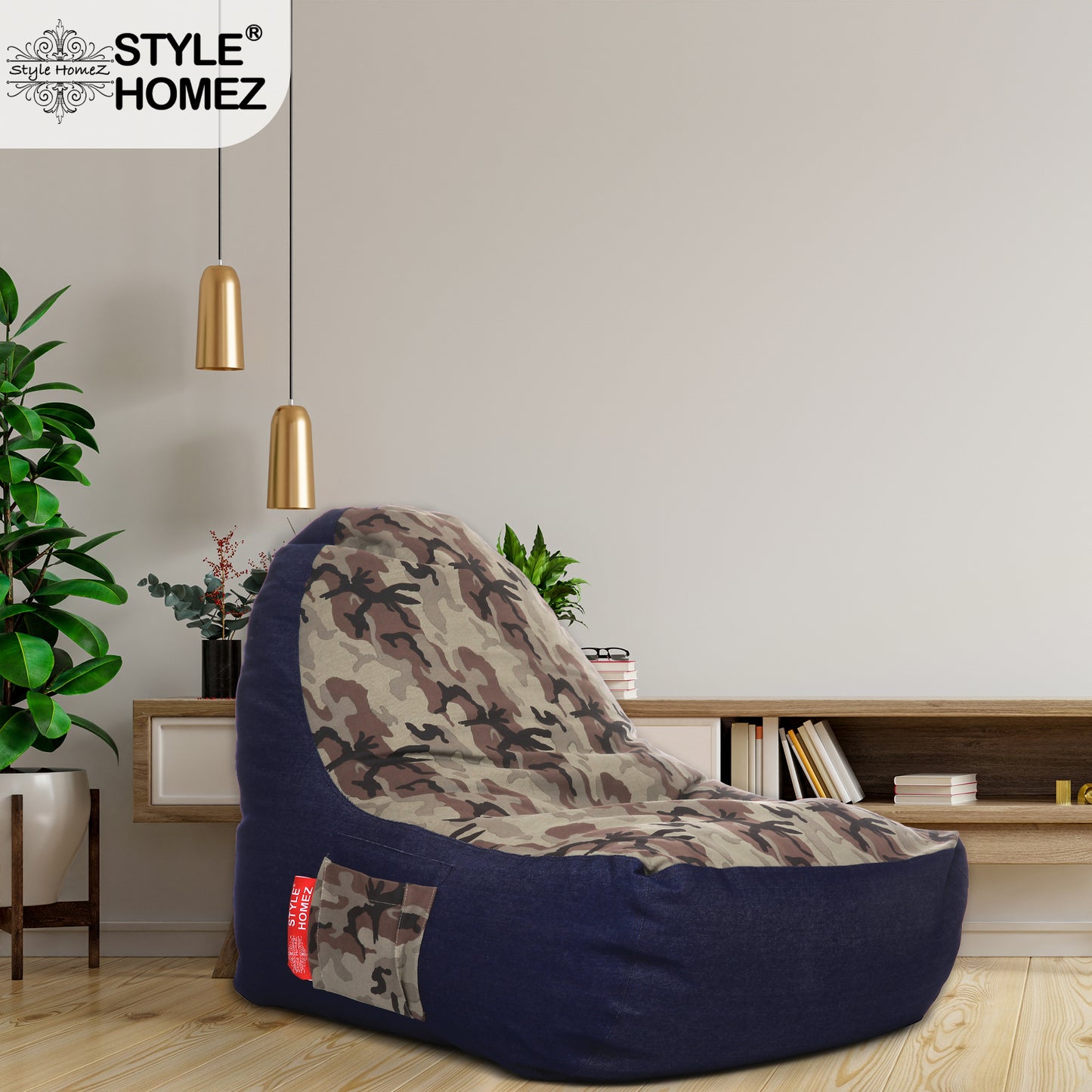 Style Homez Urban Design Denim Canvas Camouflage Printed Chair Bean Bag XXL Size Filled with Beans Fillers