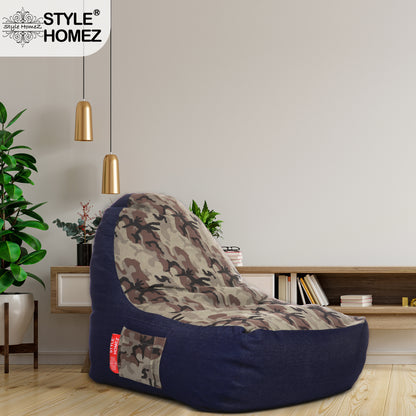 Style Homez Urban Design Denim Canvas Camouflage Printed Chair Bean Bag XXL Size Filled with Beans Fillers