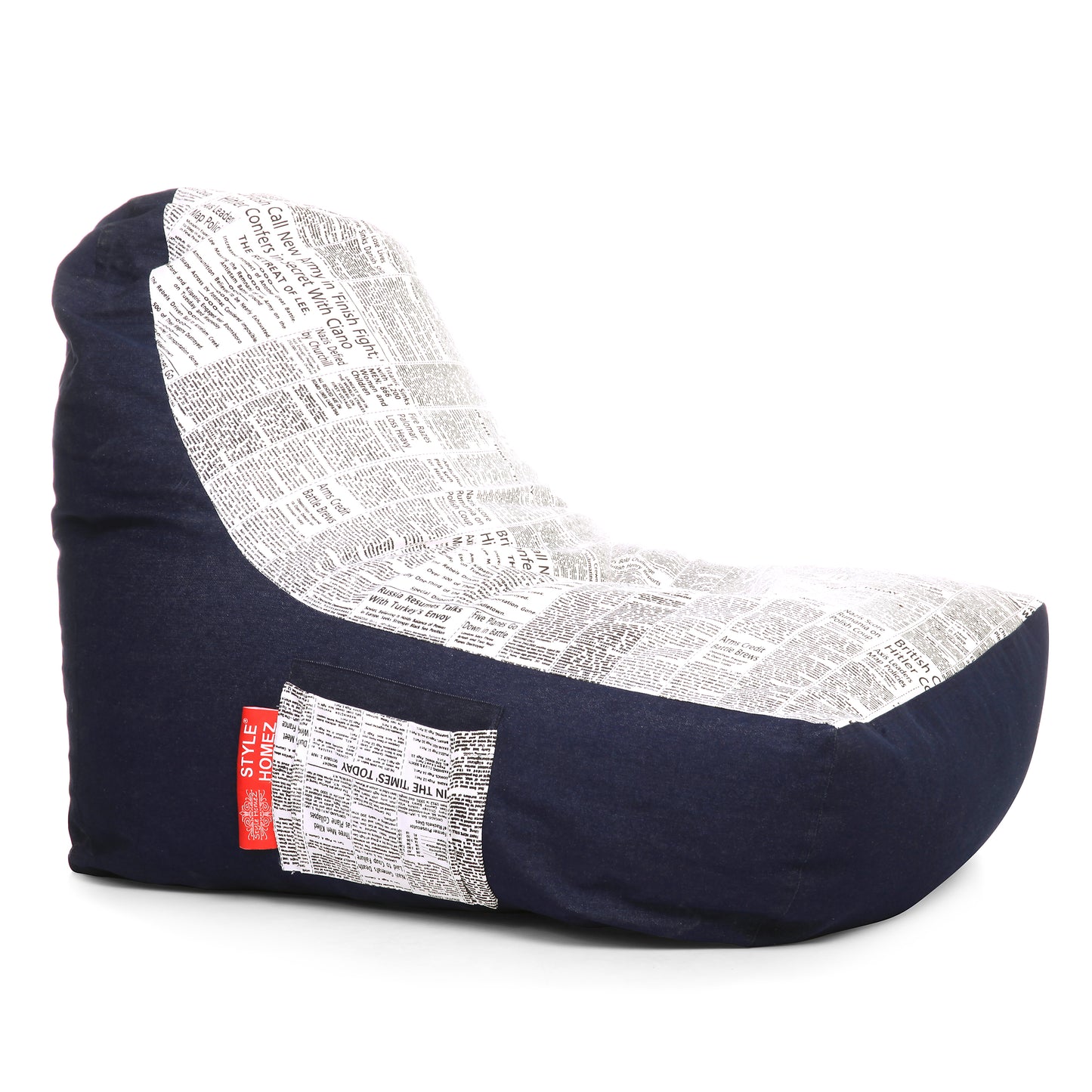Style Homez Urban Design Denim Canvas Newspaper Printed Chair Bean Bag XXL Size Filled with Beans Fillers