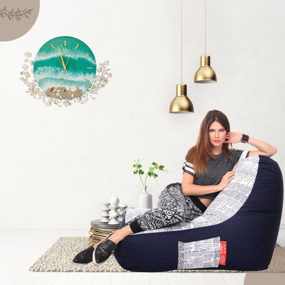 Style Homez Urban Design Denim Canvas Newspaper Printed Chair Bean Bag XXL Size Filled with Beans Fillers