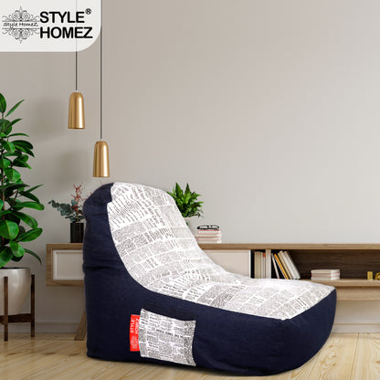 Style Homez Urban Design Denim Canvas Newspaper Printed Chair Bean Bag XXL Size Filled with Beans Fillers