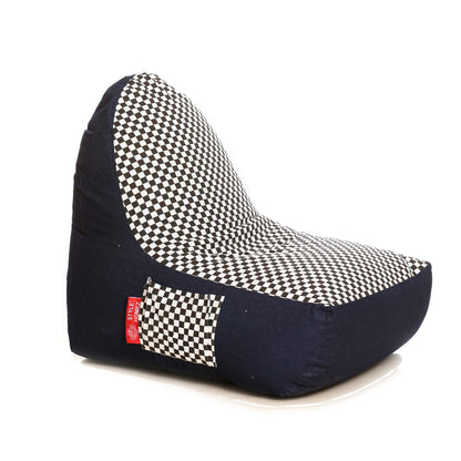Style Homez Urban Design Denim Canvas Checkered Printed Chair Bean Bag XXL Size Filled with Beans Fillers