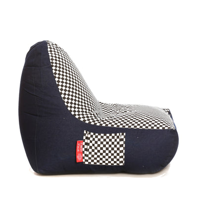 Style Homez Urban Design Denim Canvas Checkered Printed Chair Bean Bag XXL Size Filled with Beans Fillers