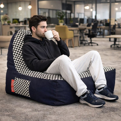 Style Homez Urban Design Denim Canvas Checkered Printed Chair Bean Bag XXL Size Filled with Beans Fillers