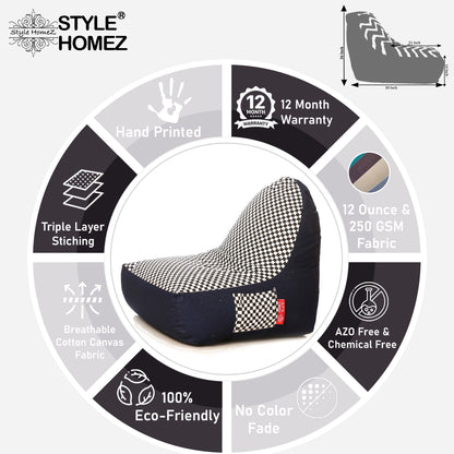 Style Homez Urban Design Denim Canvas Checkered Printed Chair Bean Bag XXL Size Filled with Beans Fillers