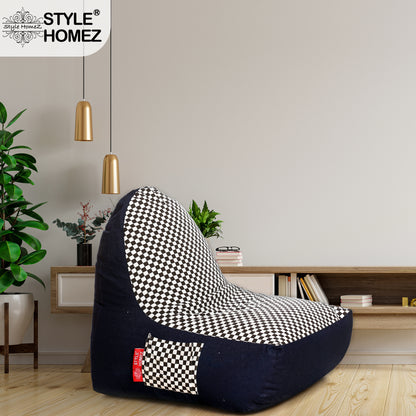 Style Homez Urban Design Denim Canvas Checkered Printed Chair Bean Bag XXL Size Filled with Beans Fillers
