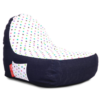 Style Homez Urban Design Denim Canvas Star Printed Chair Bean Bag XXL Size Filled with Beans Fillers