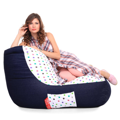 Style Homez Urban Design Denim Canvas Star Printed Chair Bean Bag XXL Size Filled with Beans Fillers