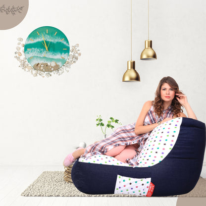 Style Homez Urban Design Denim Canvas Star Printed Chair Bean Bag XXL Size Filled with Beans Fillers