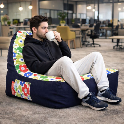Style Homez Urban Design Denim Canvas Floral Printed Chair Bean Bag XXL Size Cover Only