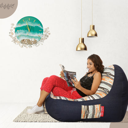 Style Homez Urban Design Denim Canvas Stripes Printed Bean Bag XXL Size Filled with Beans Fillers