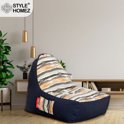 Style Homez Urban Design Denim Canvas Stripes Printed Bean Bag XXL Size Filled with Beans Fillers