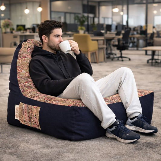 Style Homez Urban Design Denim Canvas Paisley Printed Bean Bag XXL Size Filled with Beans Fillers