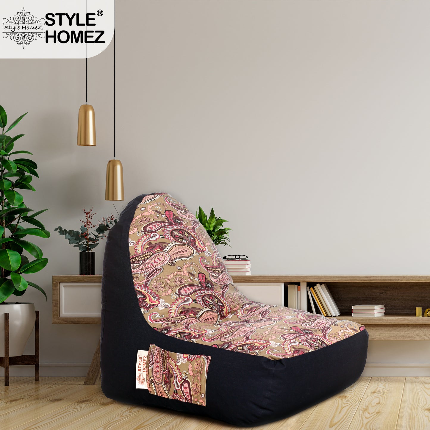 Style Homez Urban Design Denim Canvas Paisley Printed Bean Bag XXL Size Filled with Beans Fillers