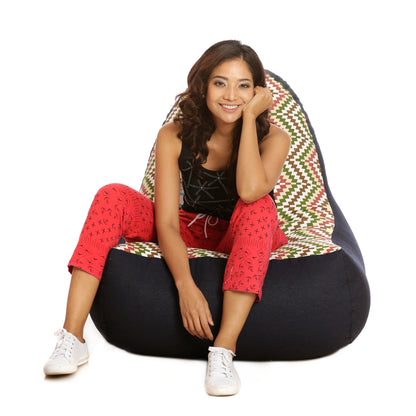 Style Homez Urban Design Denim Canvas IKAT Printed Bean Bag XXL Size Filled with Beans Fillers