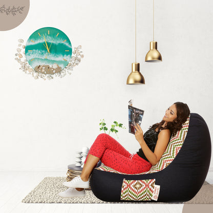 Style Homez Urban Design Denim Canvas IKAT Printed Bean Bag XXL Size Filled with Beans Fillers