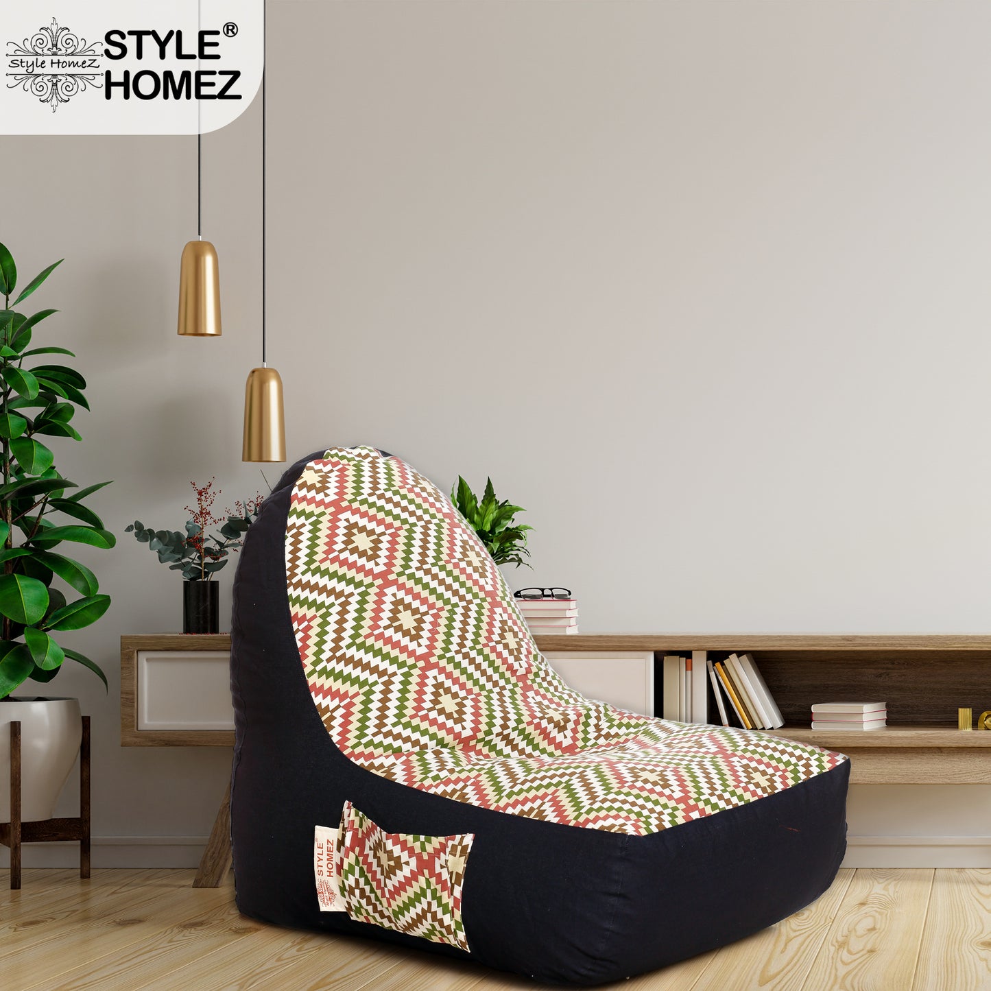 Style Homez Urban Design Denim Canvas IKAT Printed Bean Bag XXL Size Filled with Beans Fillers