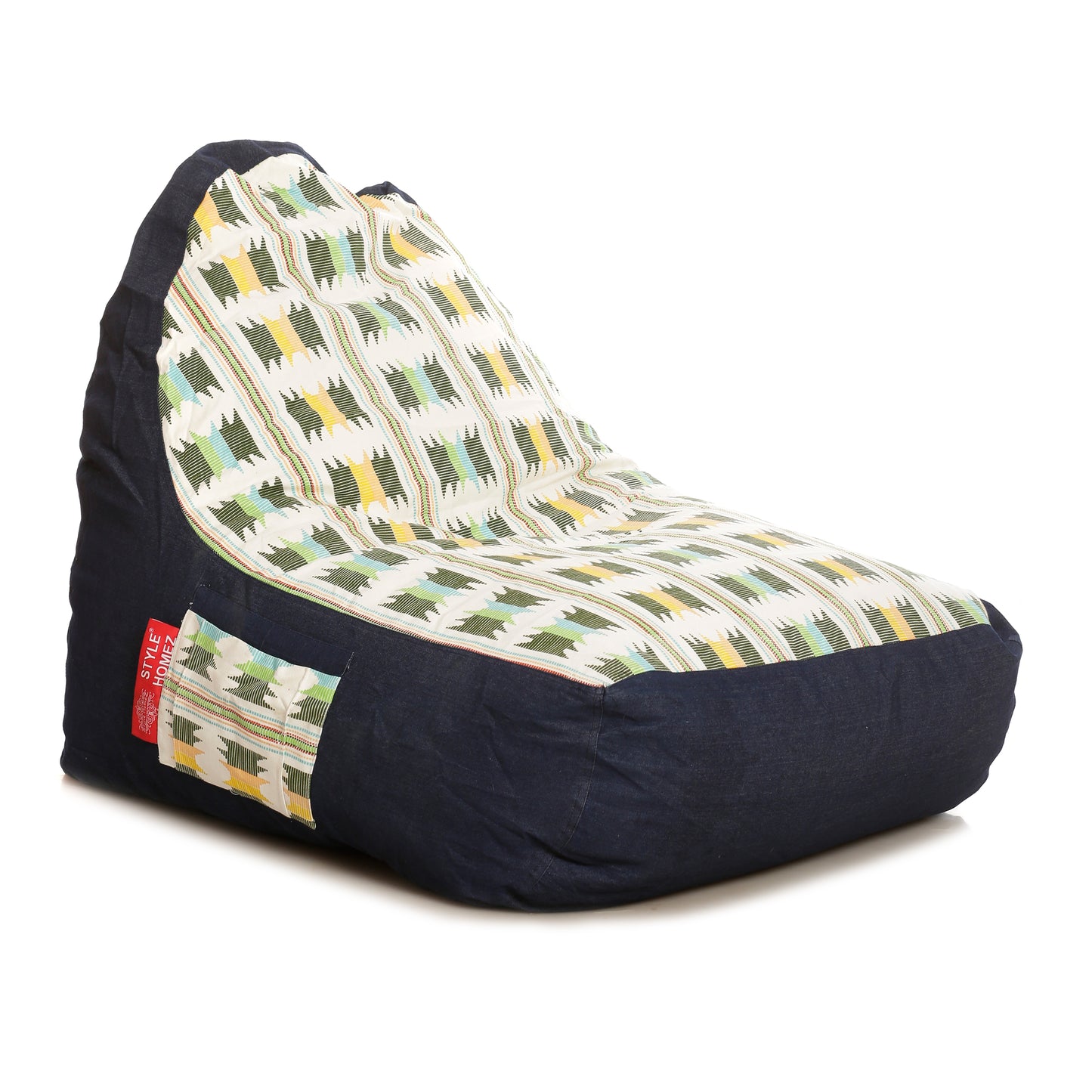Style Homez Urban Design Denim Canvas IKAT Printed Bean Bag XXL Size Filled with Beans Fillers