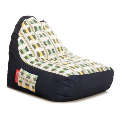 Style Homez Urban Design Denim Canvas IKAT Printed Bean Bag XXL Size Filled with Beans Fillers