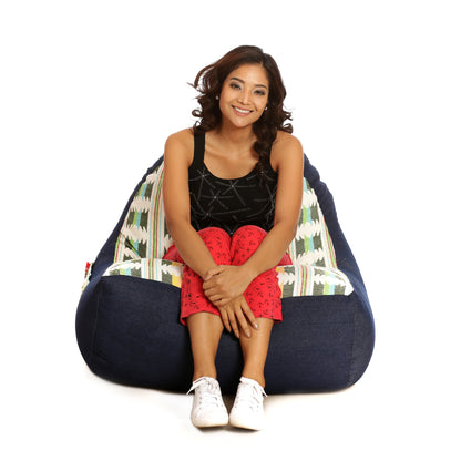Style Homez Urban Design Denim Canvas IKAT Printed Bean Bag XXL Size Cover Only