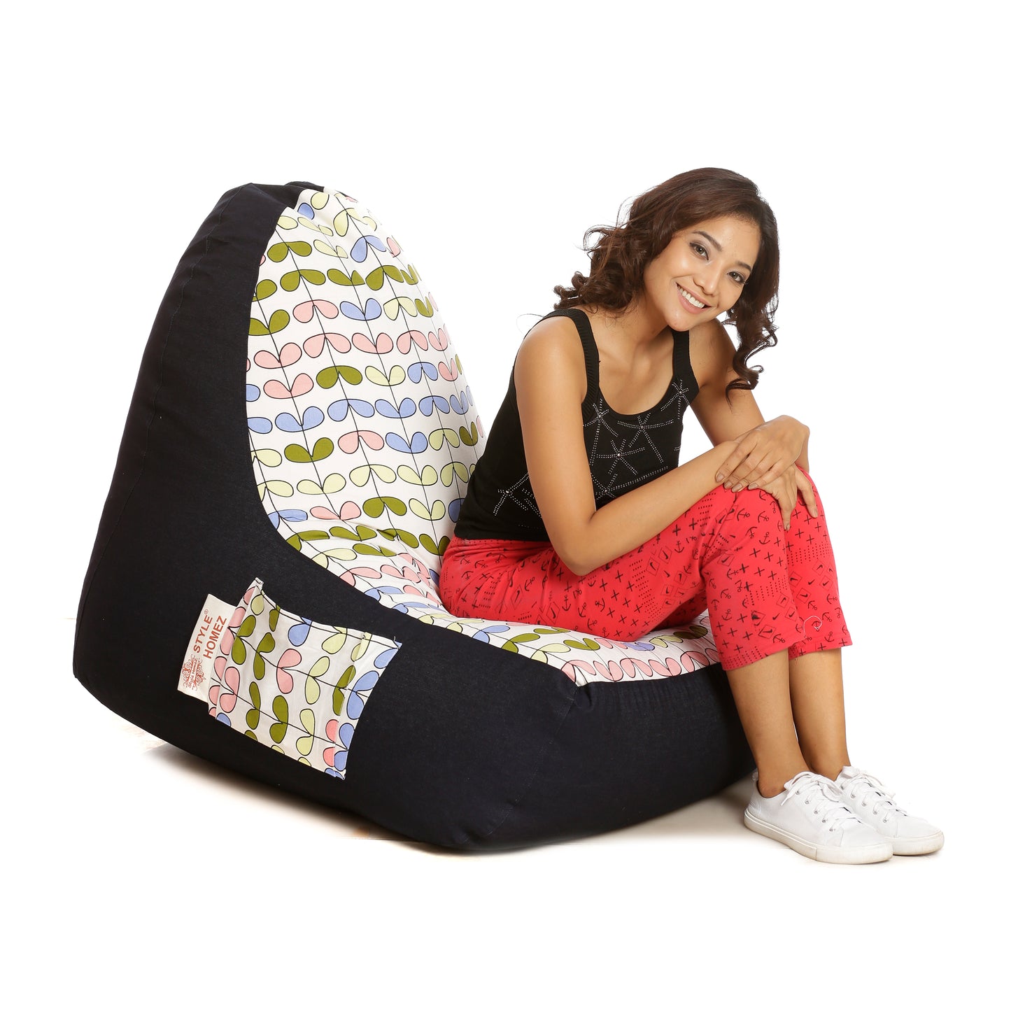 Style Homez Urban Design Denim Canvas Abstract Printed Bean Bag XXL Size Filled with Beans Fillers