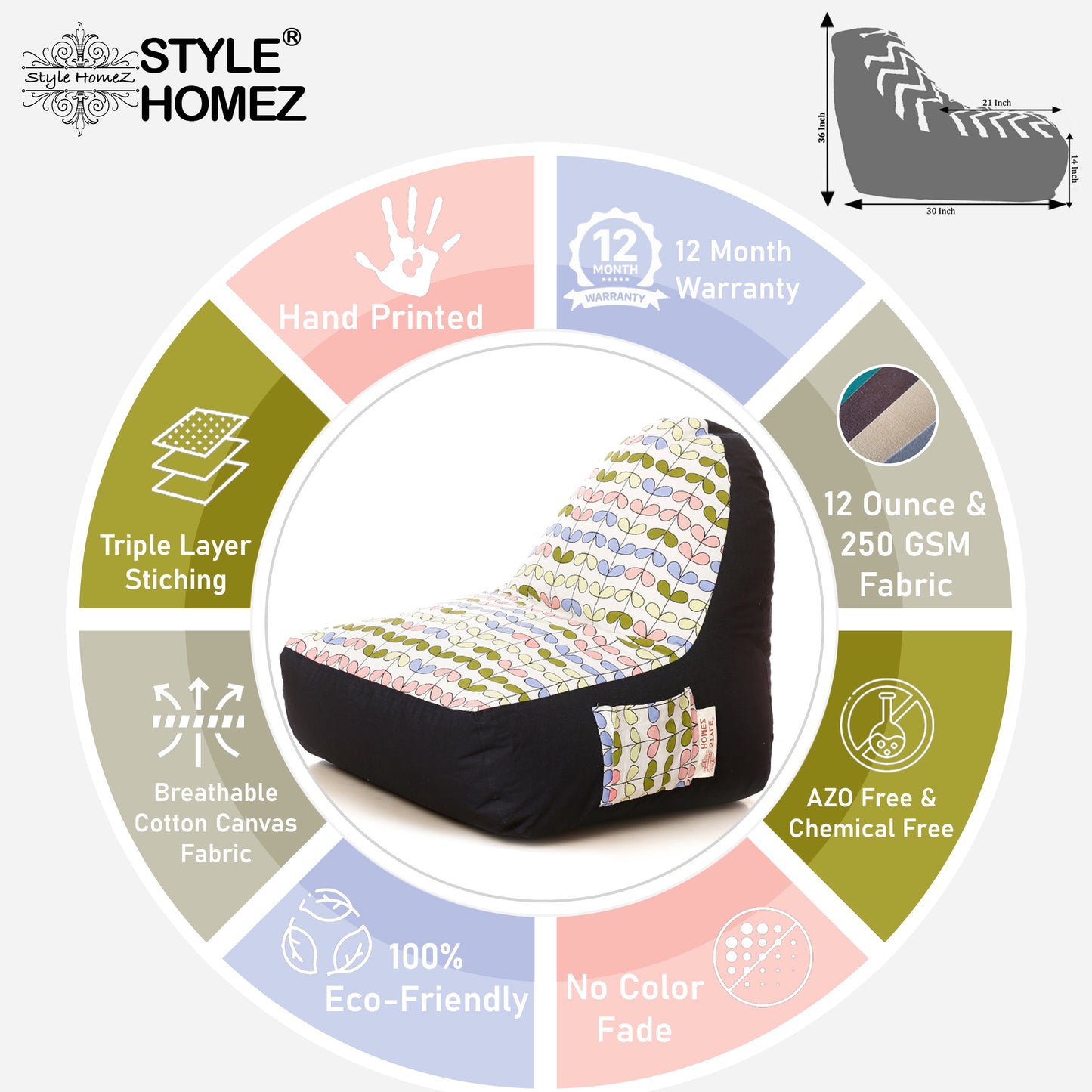 Style Homez Urban Design Denim Canvas Abstract Printed Bean Bag XXL Size Filled with Beans Fillers