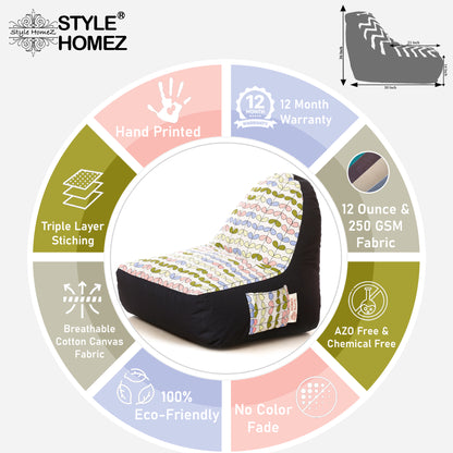 Style Homez Urban Design Denim Canvas Abstract Printed Bean Bag XXL Size Filled with Beans Fillers