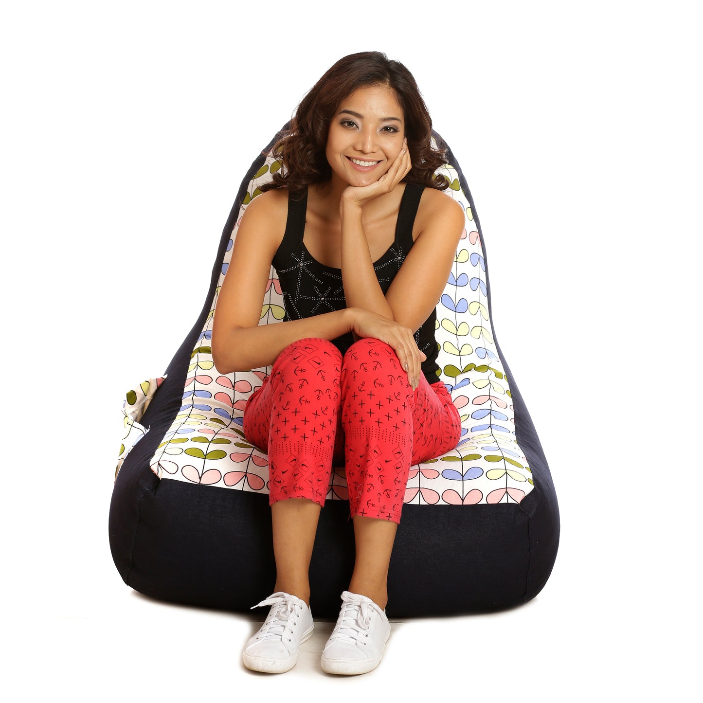 Style Homez Urban Design Denim Canvas Abstract Printed Bean Bag XXL Size Filled with Beans Fillers
