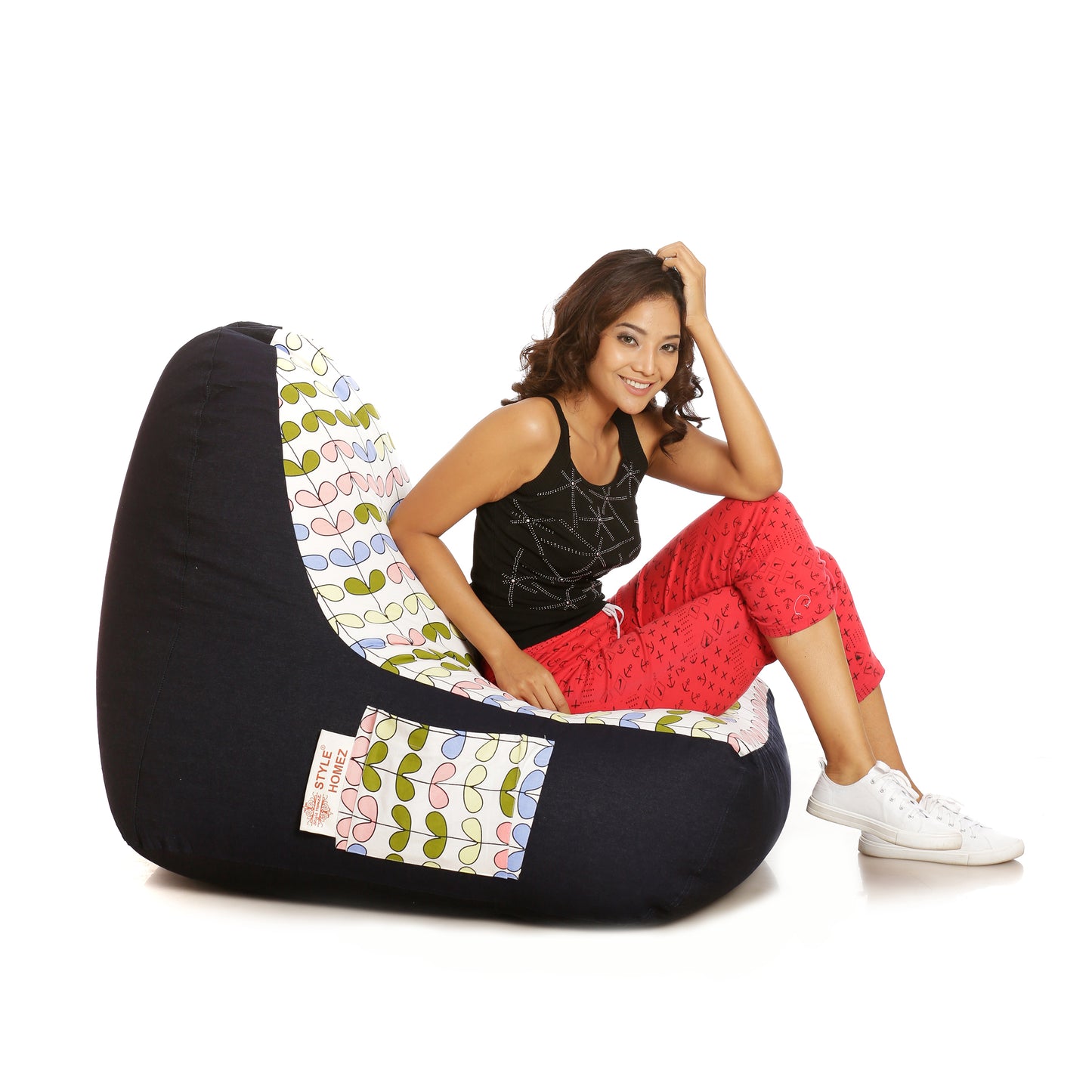 Style Homez Urban Design Denim Canvas Abstract Printed Bean Bag XXL Size Filled with Beans Fillers