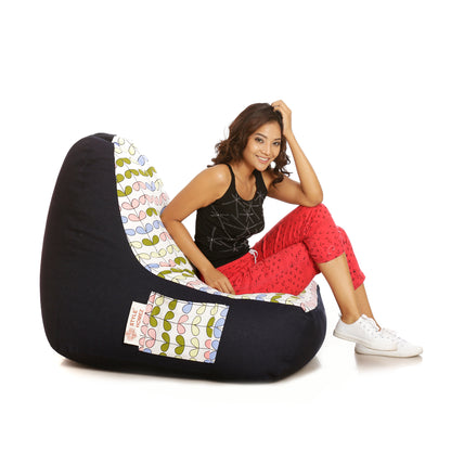 Style Homez Urban Design Denim Canvas Abstract Printed Bean Bag XXL Size Filled with Beans Fillers