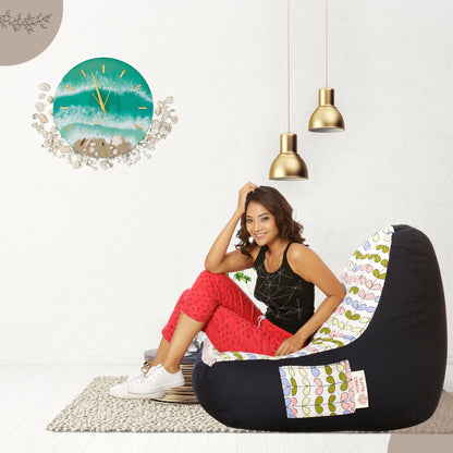 Style Homez Urban Design Denim Canvas Abstract Printed Bean Bag XXL Size Filled with Beans Fillers