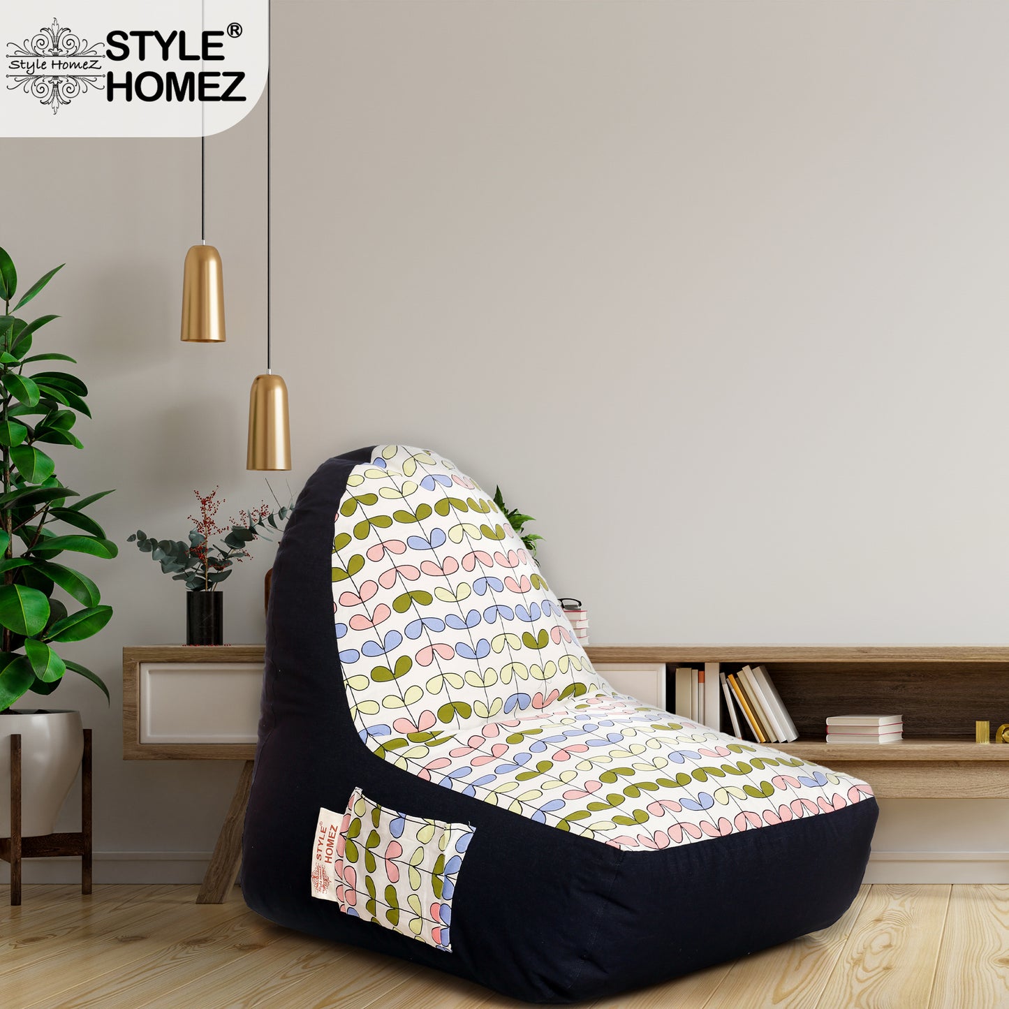 Style Homez Urban Design Denim Canvas Abstract Printed Bean Bag XXL Size Filled with Beans Fillers