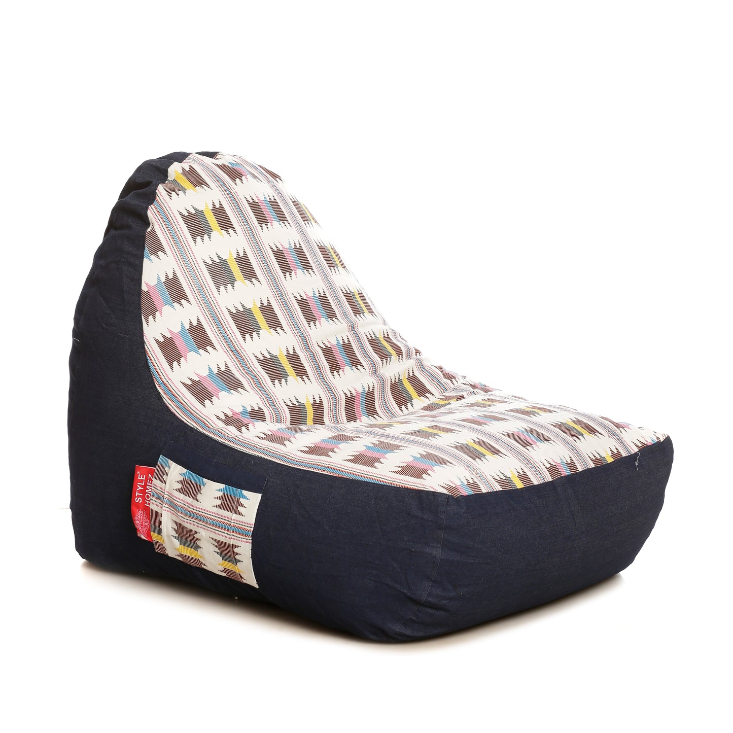 Style Homez Urban Design Denim Canvas IKAT Printed Bean Bag XXL Size Filled with Beans Fillers